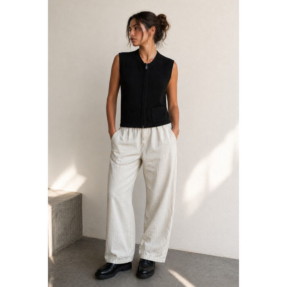 Vintage Merino Wool Zip Vest Black Minimalist Knit Sleeveless L